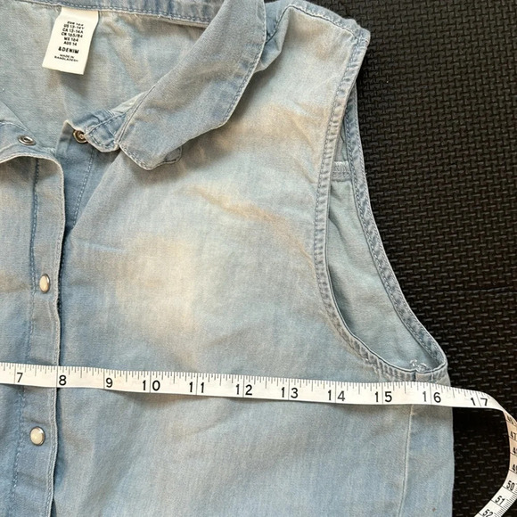 Denim blue Jean Sleeves Shirt front know button up girl size 13/14 Y - Picture 7 of 7